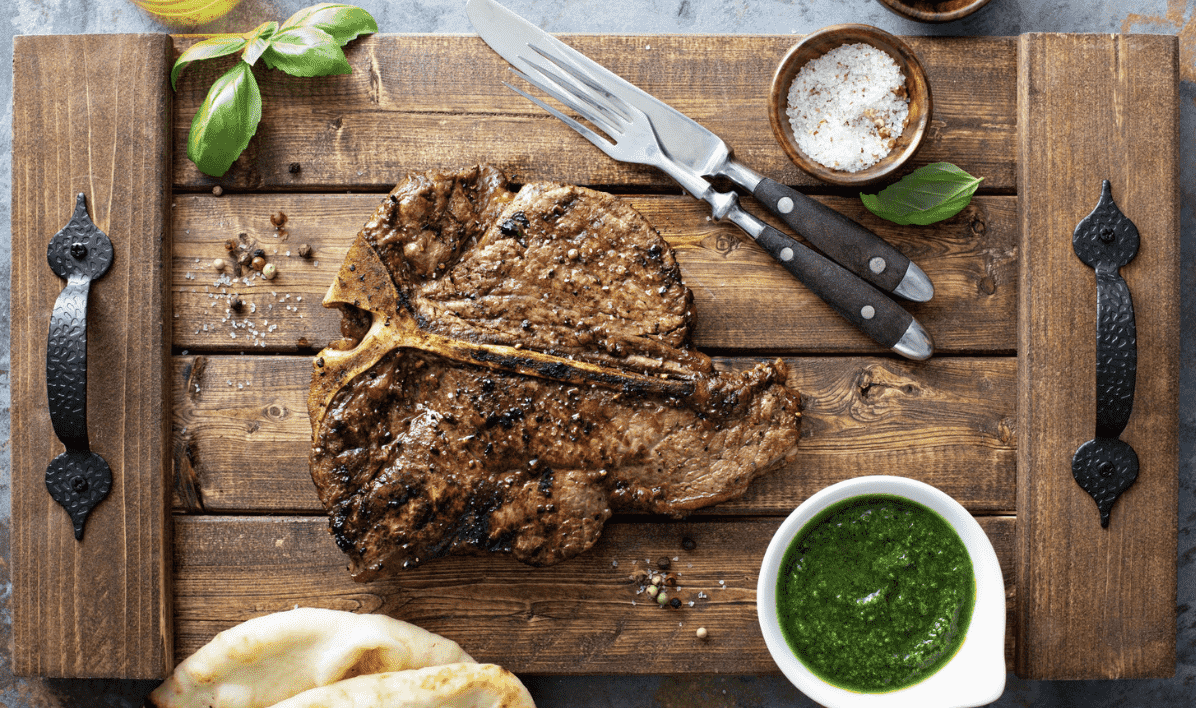 Pan-Seared Wagyu Beef T-Bone MB5+ with Herb Chimichurri